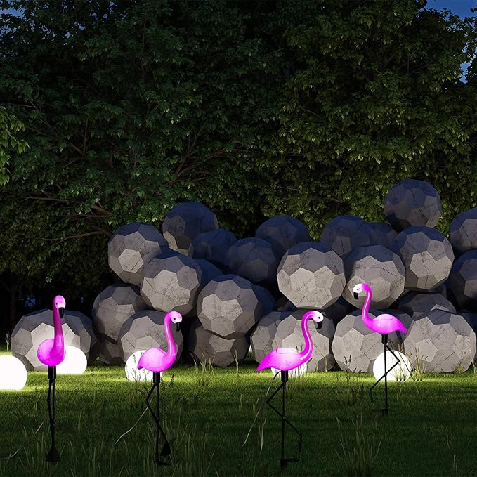 Mudder 3 Pieces Flamingo Solar Lights Outdoor, Pink Flamingo Solar Lights Outdoor Waterproof Lawn Garden Ornaments Yard Stake Garden Decor for Pathway, Patio, Lawn, Birthday