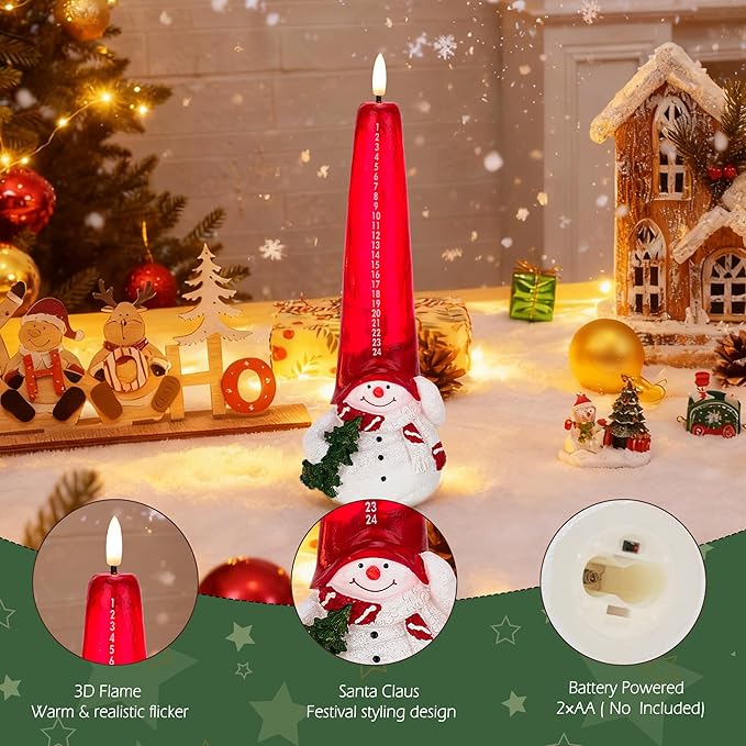Christmas Flameless Candles with Remote, Real Wax Christmas Countdown Candle, Snowman Countdown to Christmas Battery Operated Candles, Xmas Flameless Advent Candles for Table Decor