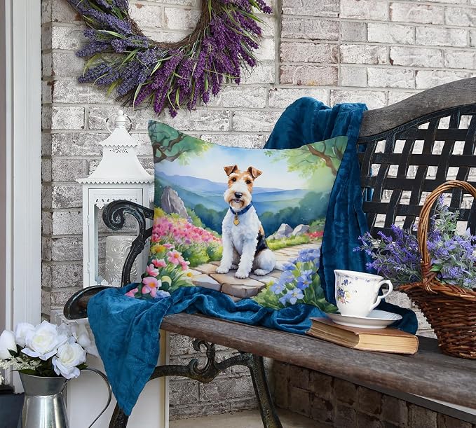 Caroline's Treasures Fox Terrier Spring Path Throw Pillow Machine Washable, Indoor Outdoor Decorative Pillow for Couch, Bed or Patio, 18Hx18W