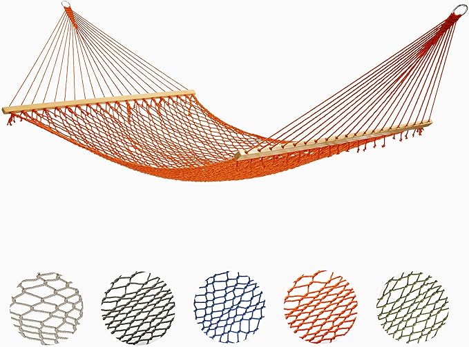 Fab Habitat 12-14 ft Adjustable Quick Dry Recycled Polyester Rope Hammock, Fade Resistant, 2 Person Indoor/Outdoor (460lbs Capacity) for Patio, Poolside, Backyard, Garden, Balcony, Miami - Tangerine