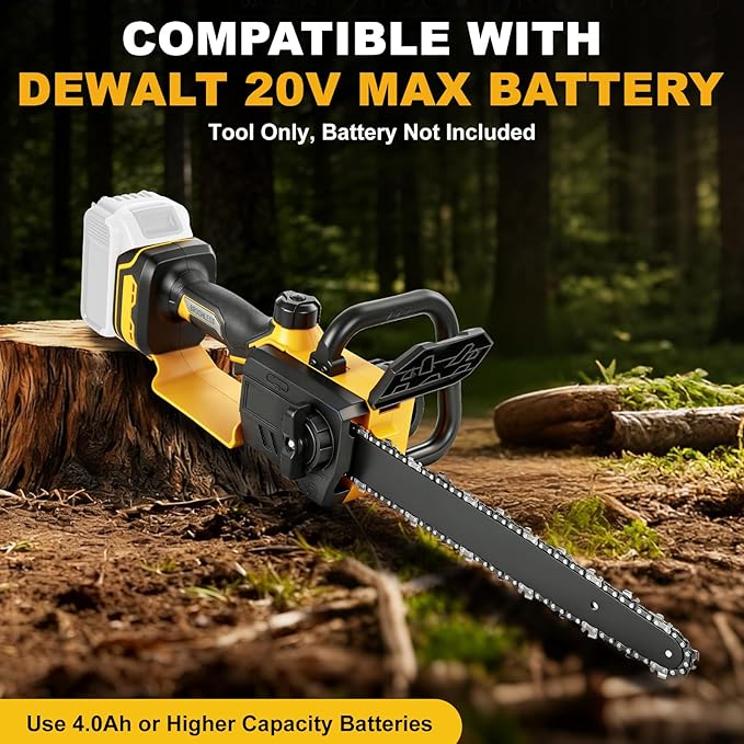 12 Inch Brushless Chainsaw Cordless for Dewalt 20V Battery, Handheld Electric Chain Saw with 3 Chains, Tool-free Chain Tension and Auto Oiling for Wood Cutting Tree Trimming (Battery Not Included)