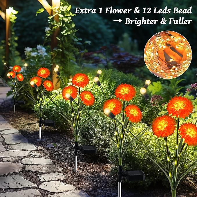 ZENFLORAL'S 6 Pack Solar Garden Lights with Flower and Firefly Decor, Waterproof LED Solar Flowers Outdoor,2 Mode Light for Garden,Patio,Yard,Pathway,Decoration Gifts for Women Mother's Day