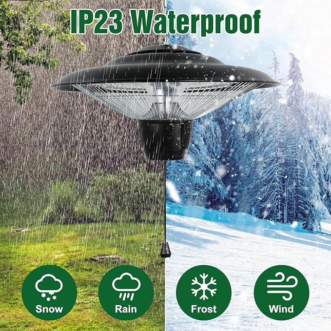 Patio Heater, 1500W Outdoor Heaters for Patio Ultra-Quiet Electric Heating Lamp Waterproof with 2 Heating Levels Overheat Protection, Ceiling Mounted Heater for Porch, Garage, Balcony