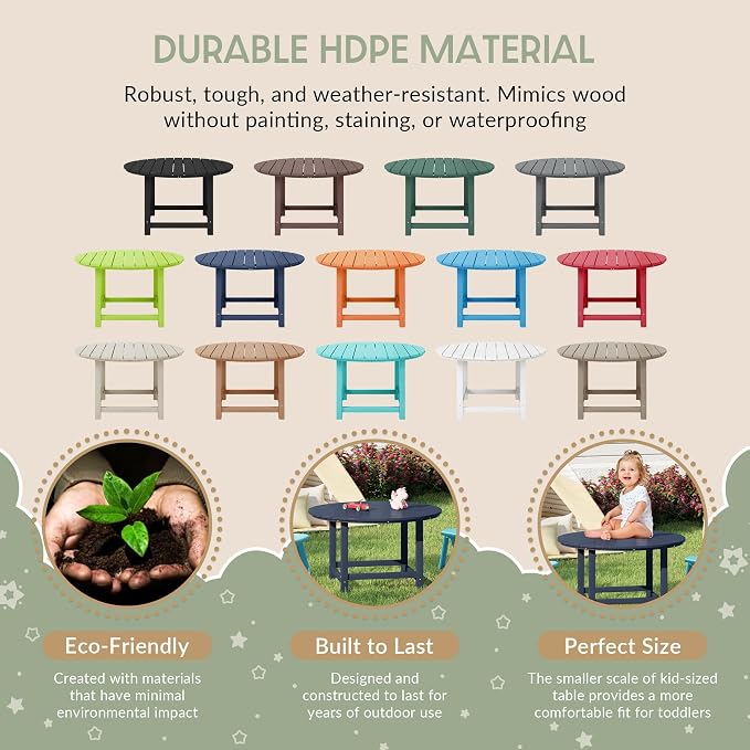 WestinTrends Malibu Kids Outdoor Patio Furniture HDPE 38" Wide Round Dining Table, Navy Blue
