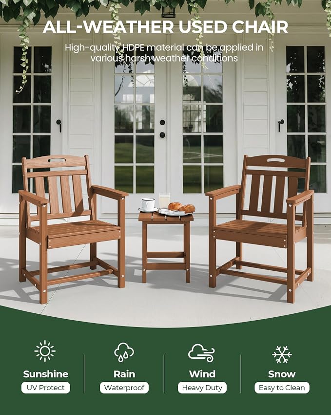 Outdoor Patio Dining, All-Weather HDPE Chair Fade-Resistant, and Low Maintenance for Backyard, Garden, or Patio, Teak