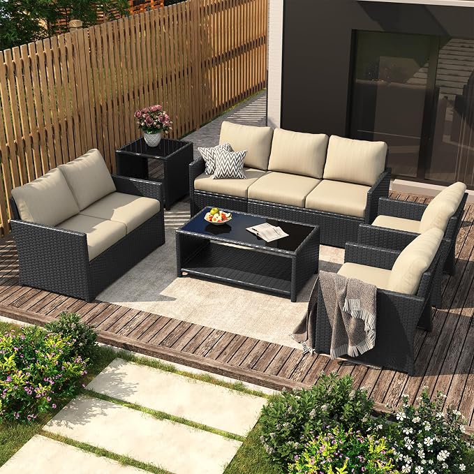 U-MAX Patio Furniture Set with Two Table, 7 PCS Outdoor Furniture for Garden