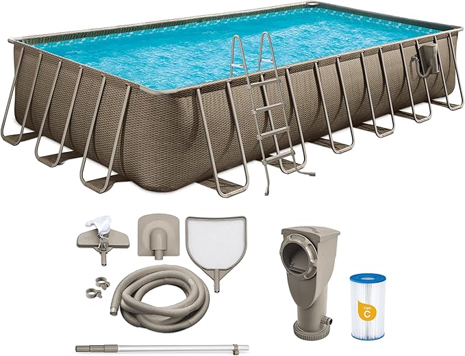 Funsicle Oasis Designer Lap 24' x 12'x 52" Rectangular Above Ground Swimming Pool, with FiltraBoost 1200 GPH Filter Pump, Ladder, Maintenance Kit, Cover & Ground Cloth, Triple Basketweave