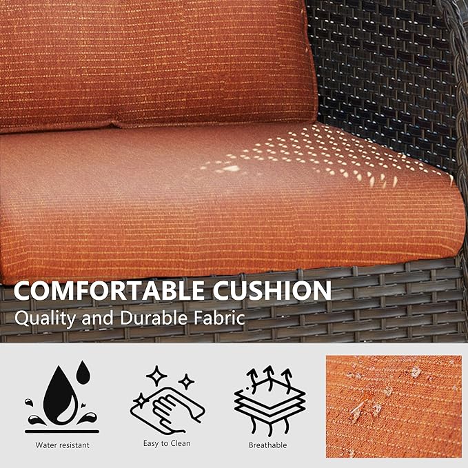Outdoor Wicker Rocker Chairs Set of 3, High Back Patio Chairs Wicker Furniture Set, 2PCS Rattan Swivel Rocking Chair with Side Table(Mixed Grey/Orange)