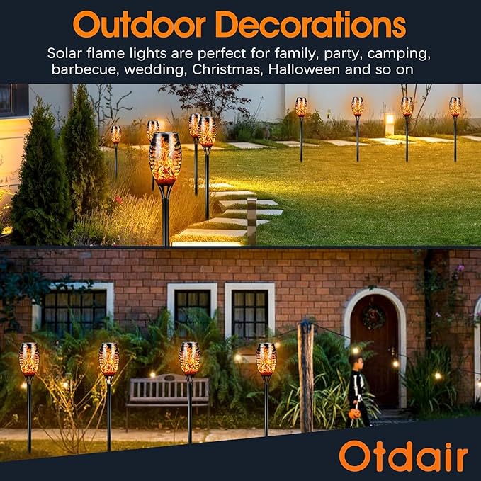 Otdair Solar Lights Outdoor Waterproof, 12LED Tiki Torches for Outside with Flickering Flame, Solar Torch Light for Garden, Patio, Yard, Pathway, 6 Pack