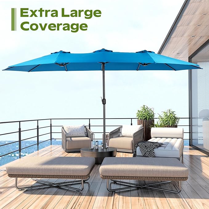 15ft Umbrella Outdoor Patio - Double-Sided Large Market Rectangle Umbrellas with Crank Handle for Patio Garden Yard Pool (No Base)