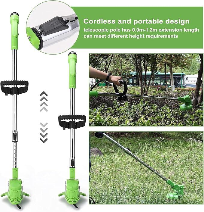 Electric Lawn Mower, 12V Rotary Electric Lawn Mower, Rechargeable Portable Telescopic Garden House Mowing Machine, Lightweight ding Pruning Tools, 2 Batteries