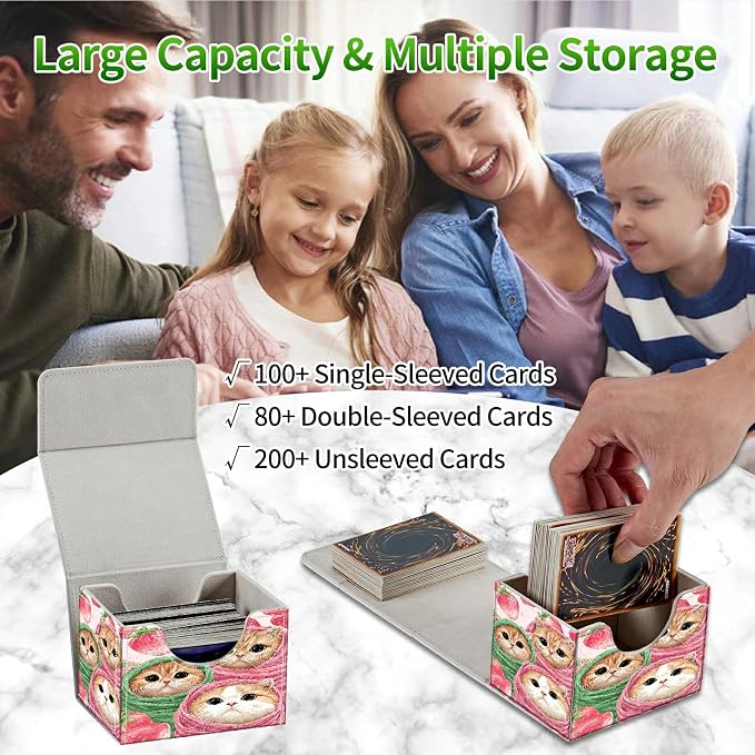 Card Deck Box for MTG, Cards Storage Box Fits 120+ Sleeved, Leather Small Size Strong Magnetic Closing Card Case for Board Games Magic TCG CCG Baseball Collection, Moon Orange Mushroom