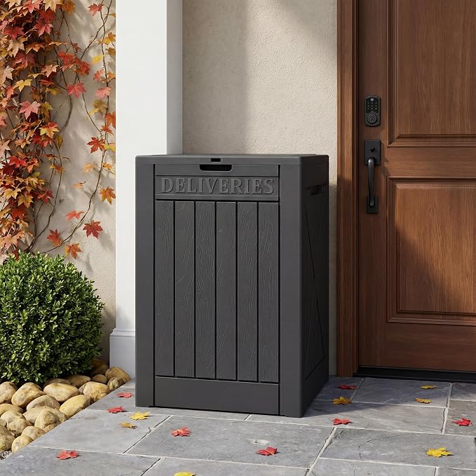 Lockable Outdoor Storage Box 52 Gallon, All-Weather Resin Deck Box for Patio, Garden, Pool, Organizes Furniture Cushions, Gardening Tools, Pool Accessories, Black