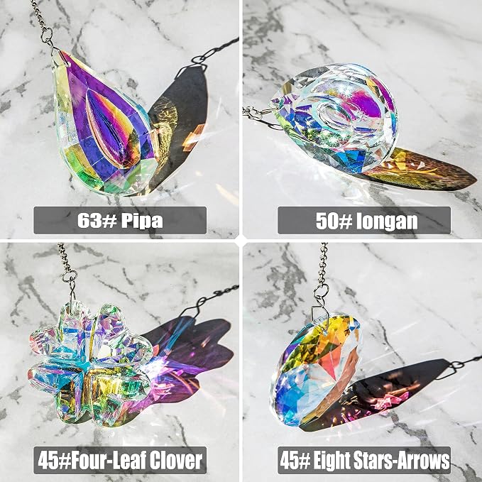 4pcs Crystal Suncatchers for Window Hanging Sun Catcher Indoor RainbowMaker | Hanging Crystals Suncatcher for Home Garden Decor Lamp Chandelier Prism Gift For Women Light Catcher Glass Christmas Ornament