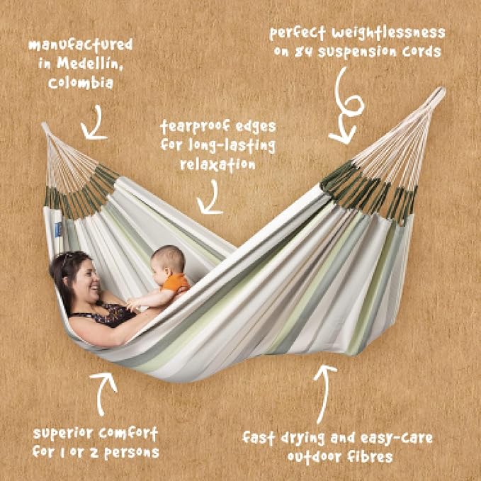 LA SIESTA Brisa Classic Hammock, Handmade, Weather-Resistant, Tear-Resistant Hammock for Indoor & Outdoor Relaxation, Size-Double - Cedar