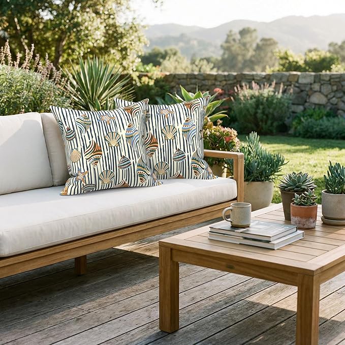 Outdoor Pack of 2 Patio Throw Pillow Covers ONLY 20x20 Inch, Water Repellent Cushion Cases, Square Pillowcases for Couch Decoration, Crayon Shells