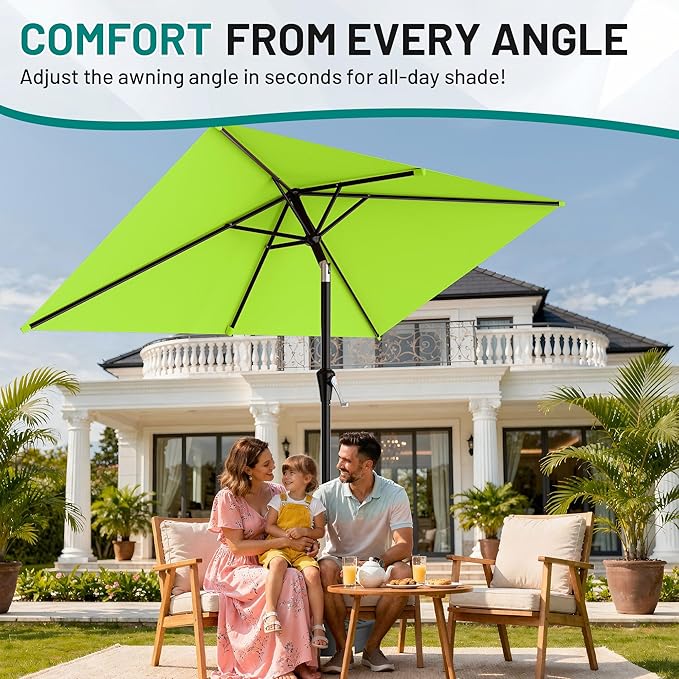 AreShark 6.5' x 10' Rectangular Patio Umbrellas for Outdoor, Outdoor Table Umbrella, Large Outdoor Patio Umbrellas with 6 Sturdy Ribs for Pool, Garden, Deck & Market (Apple Green)