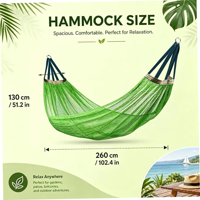Outdoor Hammock Without Stand|Camping Hammock Lightweight Portable, Anti-roll Breathable Mesh Outdoor with Tree Straps & Carry Bag, Green (102.36x51.18in)