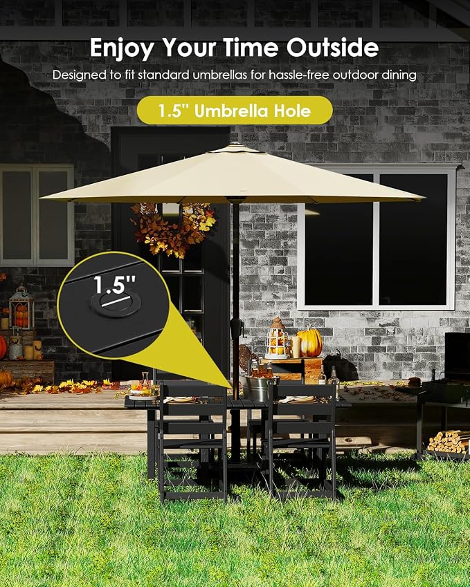 GREENVINES 5-Piece-Outdoor-Table-and-Chairs | HDPE | Patio Furniture | Slatted Dining Sets for 4 | Armless Chair | Connectable Tables | All Weather | for Backyard Poolside Garden | Black