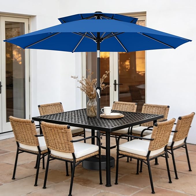 AreShark 10ft 2 Tiers Patio Umbrella - Outdoor Umbrella Waterproof UV Protection, Market Table Umbrella w/Push Button Tilt&Crank for Pool, Porch, Garden(Royal Blue)