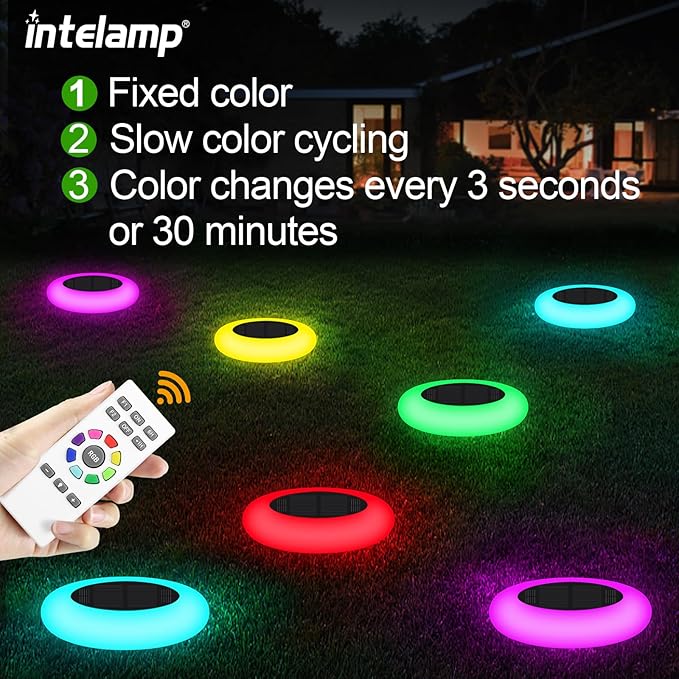 intelamp Solar Lights Outdoor Waterproof, 6Pack Color Changing Solar Lights Remote Control Pathway Light for Yard Lawn Patio Landscape Walkway Pool Christmas Decoration