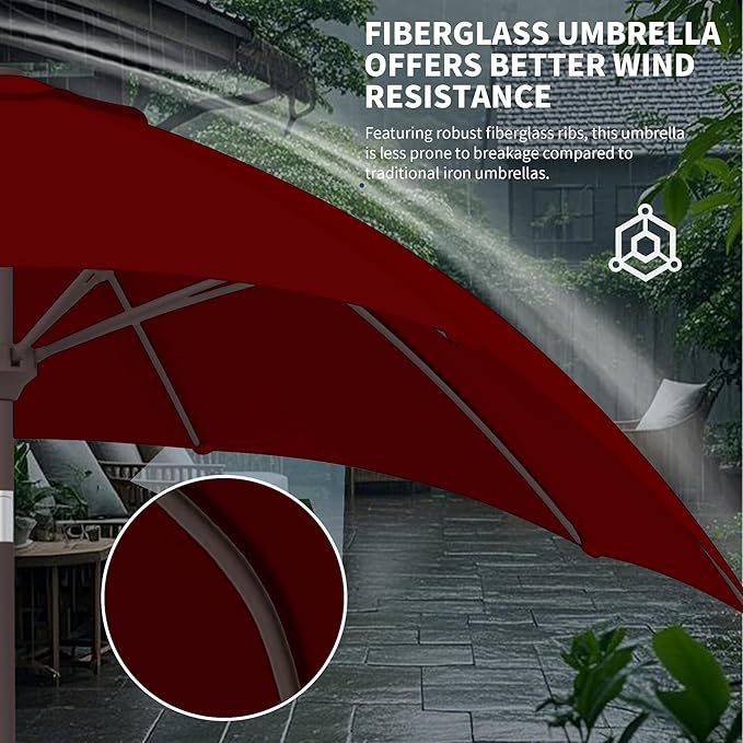 Kingdura 10FT Outdoor Patio Umbrella, Market Table Umbrella with Push Button Tilt and Crank, 8 Sturdy Fiberglass Ribs, UV Protection for Pool, Lawn, Deck, Backyard, Garden (Dark red)