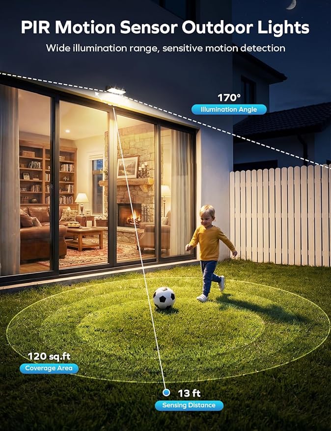 Solar Fence Lights Outdoor with Motion Sensor, 4 Pack Warm White Fence Lights Solar Powered 3 Modes IP65 Waterproof Dusk to Dawn Outdoor Lights for Patio Deck Wall Backyard Garden Decorative