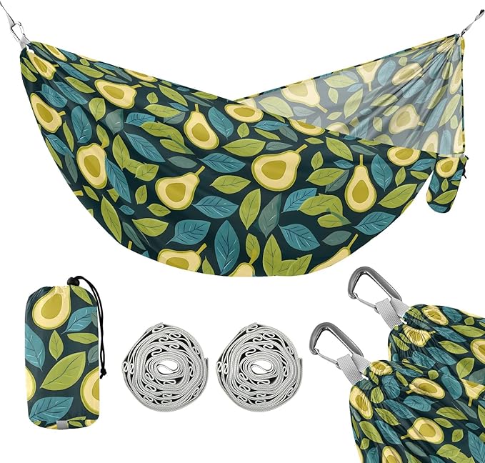 Camping Hammock Outdoor Hammocks for Outside Avocado Green Leaves Beach Trees Portable Lightweight with Pockets Tree Straps Indoor