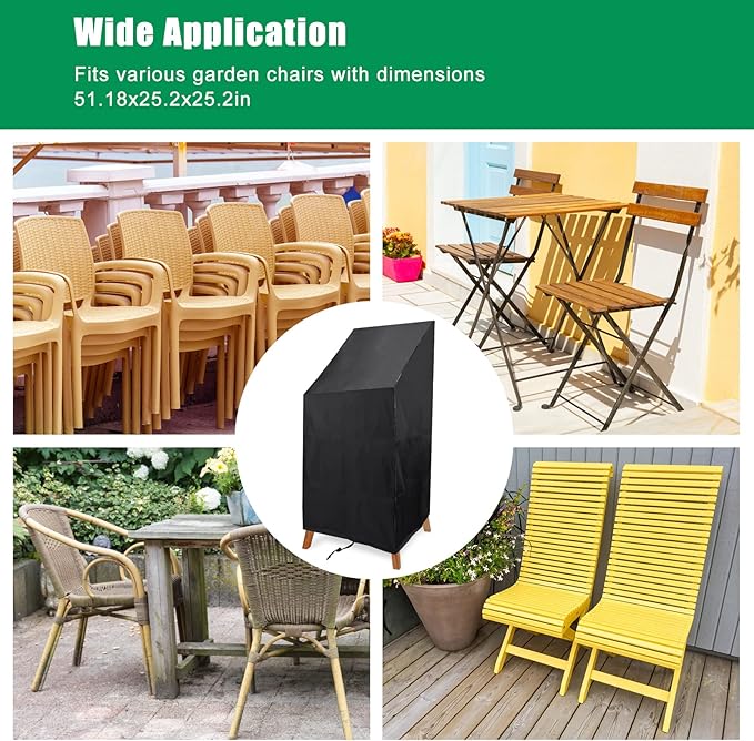 Outdoor Chair Cover Waterproof, High Back Stackable Patio Chair Cover for Outdoor Lawn Furniture for Protecting (51x25x25in)