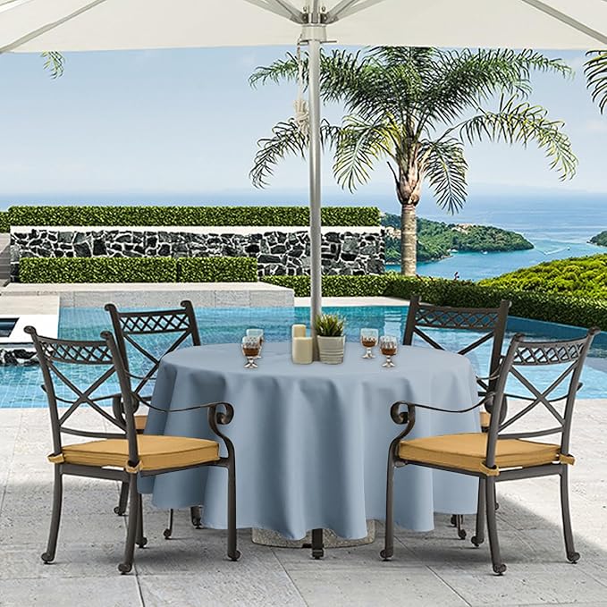 Outdoor Tablecloth Wrinkle-Free Stain Resistant Waterproof Polyester Fabric Table Cover with Zipper Umbrella Hole for Picnic/Party/Dinner/Patio Garden(60inch Round,Zippered,Blue Fog)