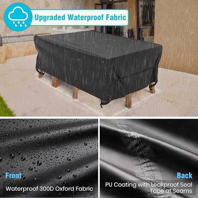 Velway Patio Table Chairs Set Cover Square Waterproof 74"Lx47"Wx28"H Outdoor Bistro Dining Set Cover Ultra Windproof UV-Resistant