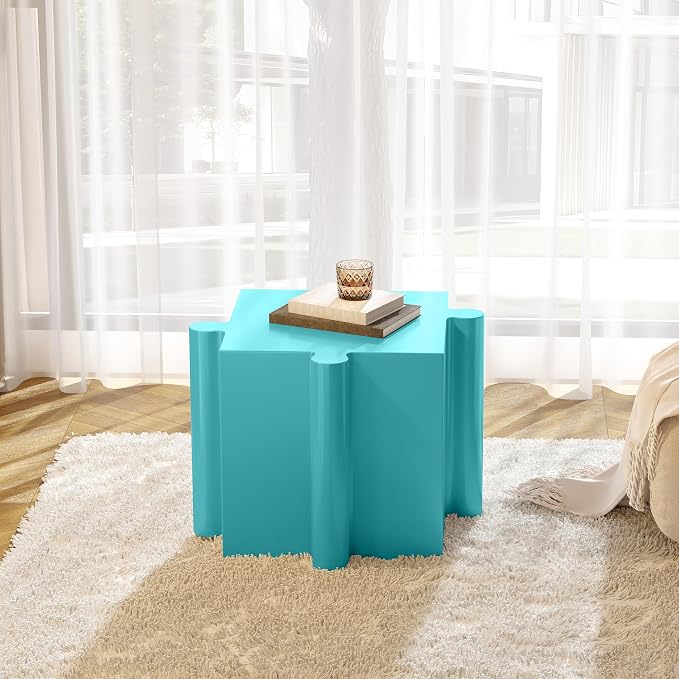 Christopher Knight Home Daton 3 Piece Interlocking Outdoor Side Table Set, Modular Lightweight Concrete Coffee Table, Convertible MGO End Table for Indoor&Outdoor, Creative Set Up,Mint Green+Sky Blue