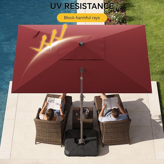 9x12 FT Cantilever Patio Umbrella, Large Rectangular Offset Outdoor Umbrella with 360° Rotation, Heavy Duty Shade Umbrella for Garden Backyard Deck Poolside Courtyard, Red