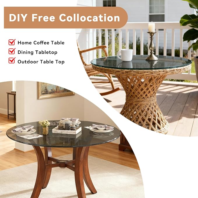 18" Tempered Glass Table Top Round Gray Table Surface 1/4'' Thick Pencil Polished Edge Multipurpose for Dining, Coffee, Restaurant and End Table (18 inch-Gray)