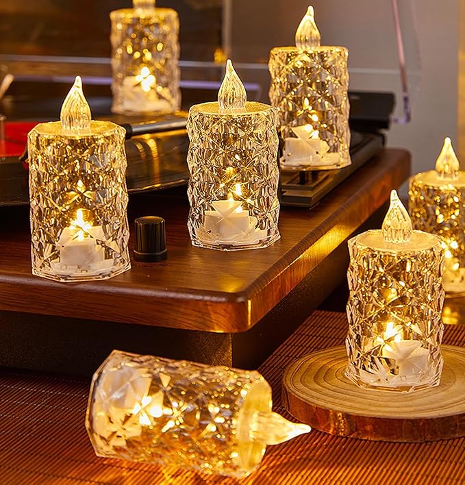 12 Pack Flameless Candles, Battery Operated, Realistic Crystal Type LED Lights for Safe for Mother's Day, Father's Day, BBQs, Outdoor & Family Gatherings