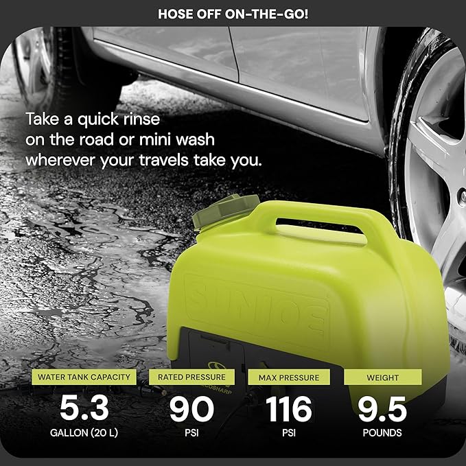 Sun Joe Cordless Electric Pressure Power Washer w/ 2.0Ah Battery, Charger & Adjustable Nozzle, 1.5 GPM, 90W Motor - Heavy-Duty Cleaning Machine for Patios, Decks, Sidewalks & Cars, IONMAX WA24C-LTE