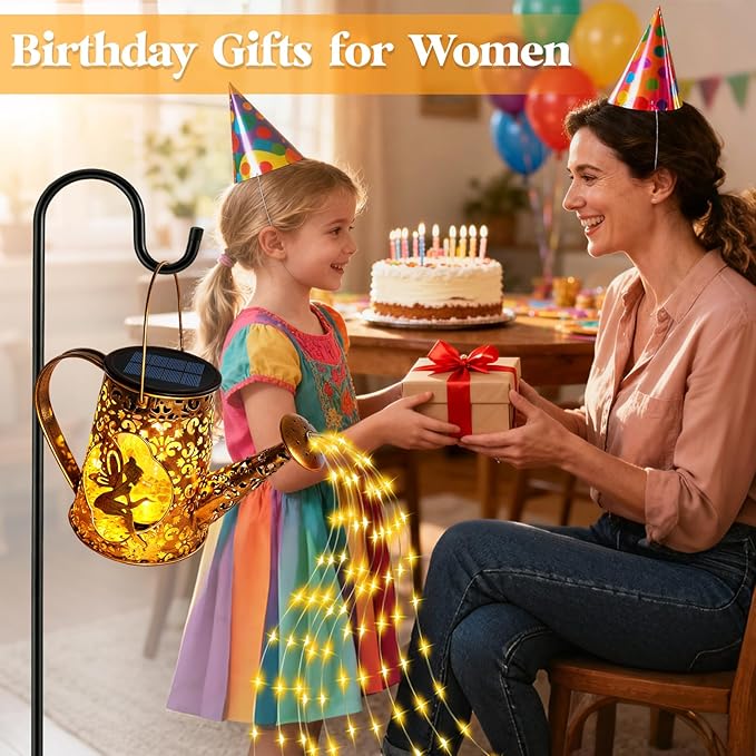 Solar Watering Can Lights, Unique Fairy Gifts for Mothers Day Women Mom Grandma Birthday, Waterproof Outdoor Garden Decor Large Hanging Solar Lantern Fairy Lights for Porch Yard Flowerbed Pathway