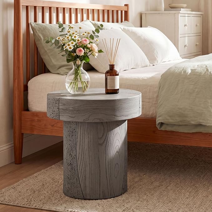 COSIEST MgO Concrete Round Side Table, 19.8 Inch Outdoor Patio End Accent Table Modern Coffee Table for Garden Balcony Backyard, Gray, 1 Pack