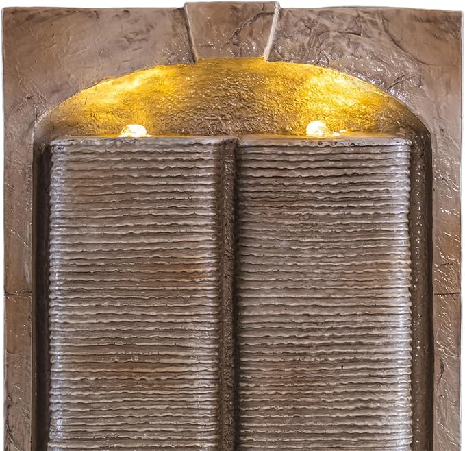 Outdoor Water Fountain 39 Inch Cascading Waterfall Fountain with LED Lights Freestanding Resin Garden Fountain for Patio Backyard Porch Yard Modern Outdoor Water Feature