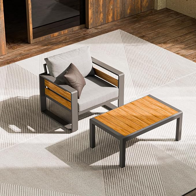 ZANDOR Aluminum Outdoor Patio Furniture - Outdoor Coffee Table, All-Weather Metal Modern Outside Furniture, Rectangle Patio Coffee Table, Garden/Backyard/Porch, Grey