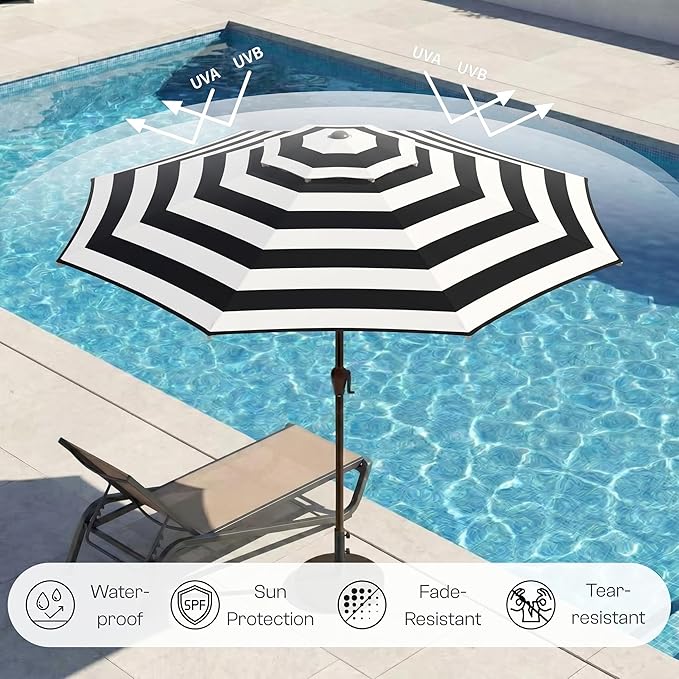 Outdoor Patio Umbrella, 2 Tiers Market Table Umbrella with 8 Sturdy Ribs, Push Button Tilt and Crank, UPF50+ UV Protection for Deck, Pool, Garden and Backyard