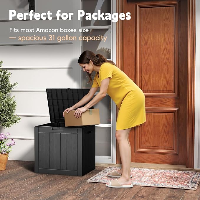 LubanNese Outdoor Storage Box, Waterproof Deck Box, Outdoor Patio Storage Bin, Weatherproof (Black, 31 Gallon)