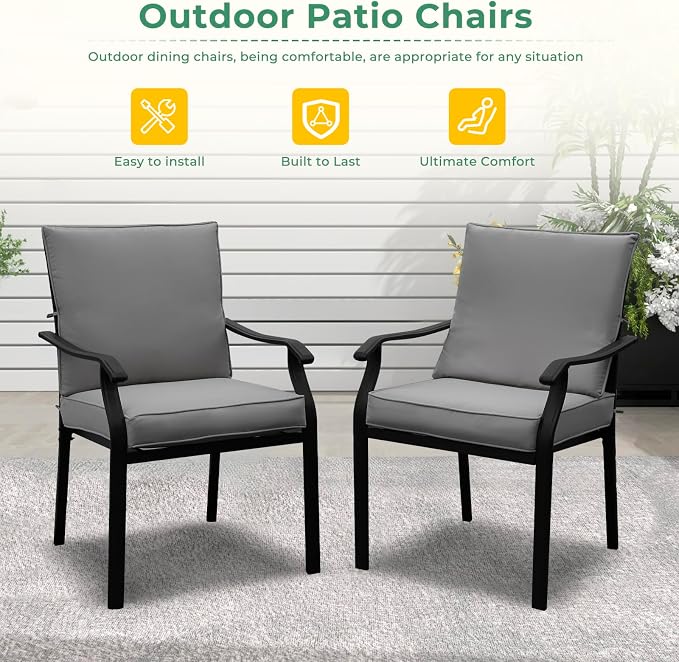 LVUYOYO 5-Piece Outdoor Patio Dining Set, Metal Stackable Chairs & Square Table Set, All-Weather Furniture for Backyard, Garden,Balcony,Porch (Gray)