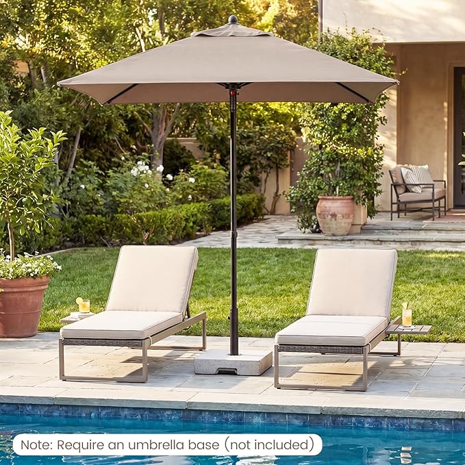 HAPPYGRILL 7 ft Square Patio Umbrella, Outdoor Table Umbrella with Push Button Opening & Top Ventilation, Outdoor Market Shade Parasol with 4 Metal Ribs for Porch, Garden, Apartment, Deck