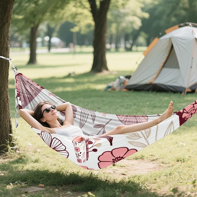 Floral Frame Outdoor Hammock with Tree Straps for Outside Beach Patio Garden
