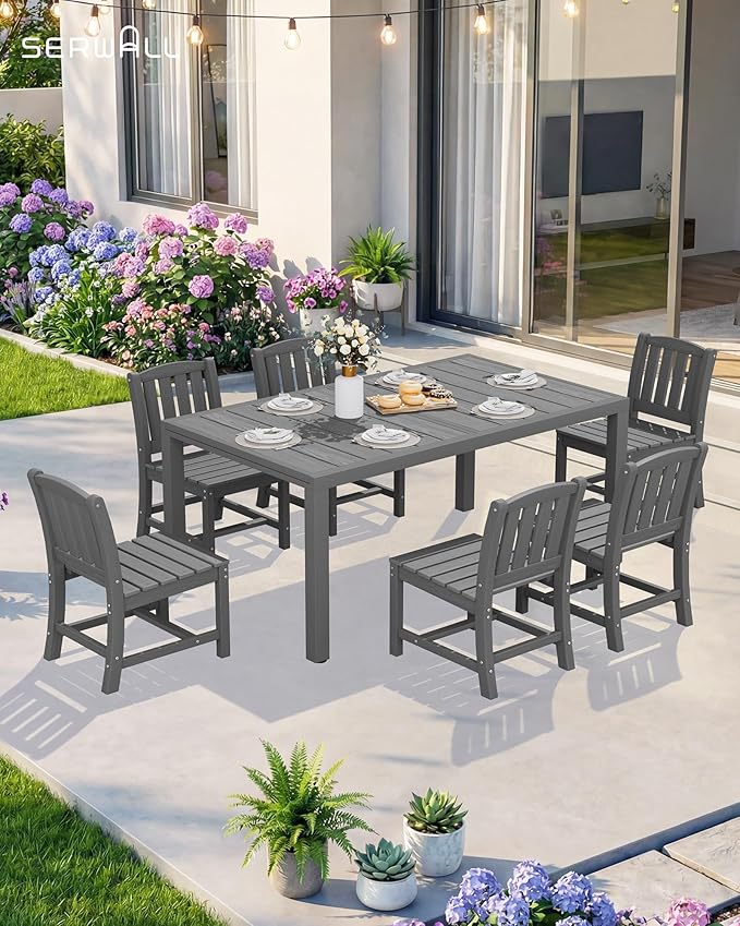 SERWALL Outdoor Dining Chairs Set of 4, All-Weather HDPE Patio Armless Chairs, Grey