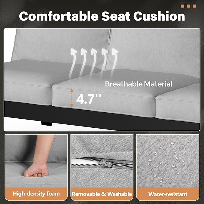 Solaste Aluminum Outdoor Patio Furniture Set, 5 Seats Water-Resistant Patio Conversation Set, Modern Metal Furniture Set with Coffee Table for Backyard Poolside Garden, Grey