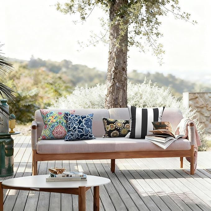 LVTXIII Outdoor Throw Pillows, Decorative Throw Pillows with Inserts, 20"x20" Square Pillows for Bed, Couch, Sofa and Patio Furniture, Set of 2, Cabana Black