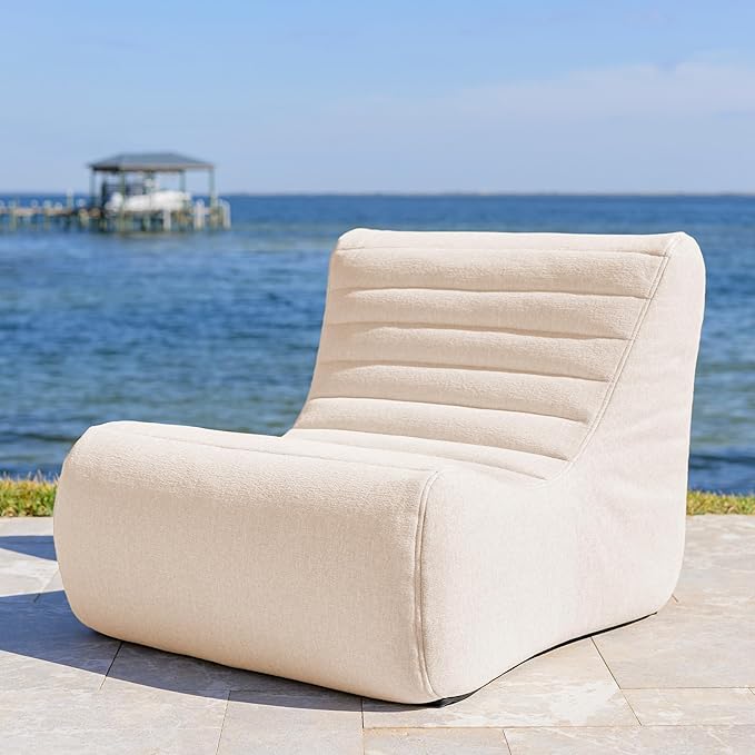 Big Joe Solvana Lounge Chair, Outdoor Performance Linen Weather-Resistant Fabric, Link Chair, Sunlit Cream