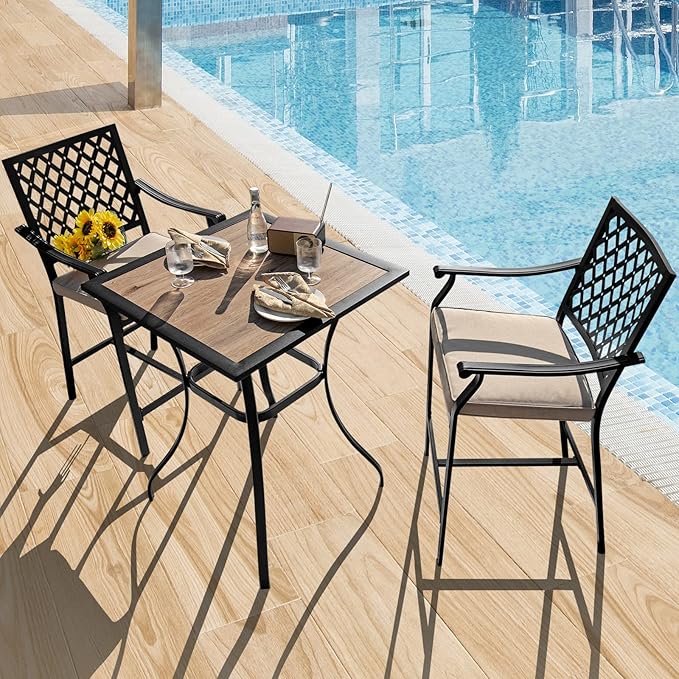 Tangkula 28 Inches Patio Bar Table, Outdoor Steel Square Bar Table with Reinforced Steel Structure, Curved Legs & Non-Slip Footpads, Outside Bistro Bar Table for Poolside, Patio, Backyard